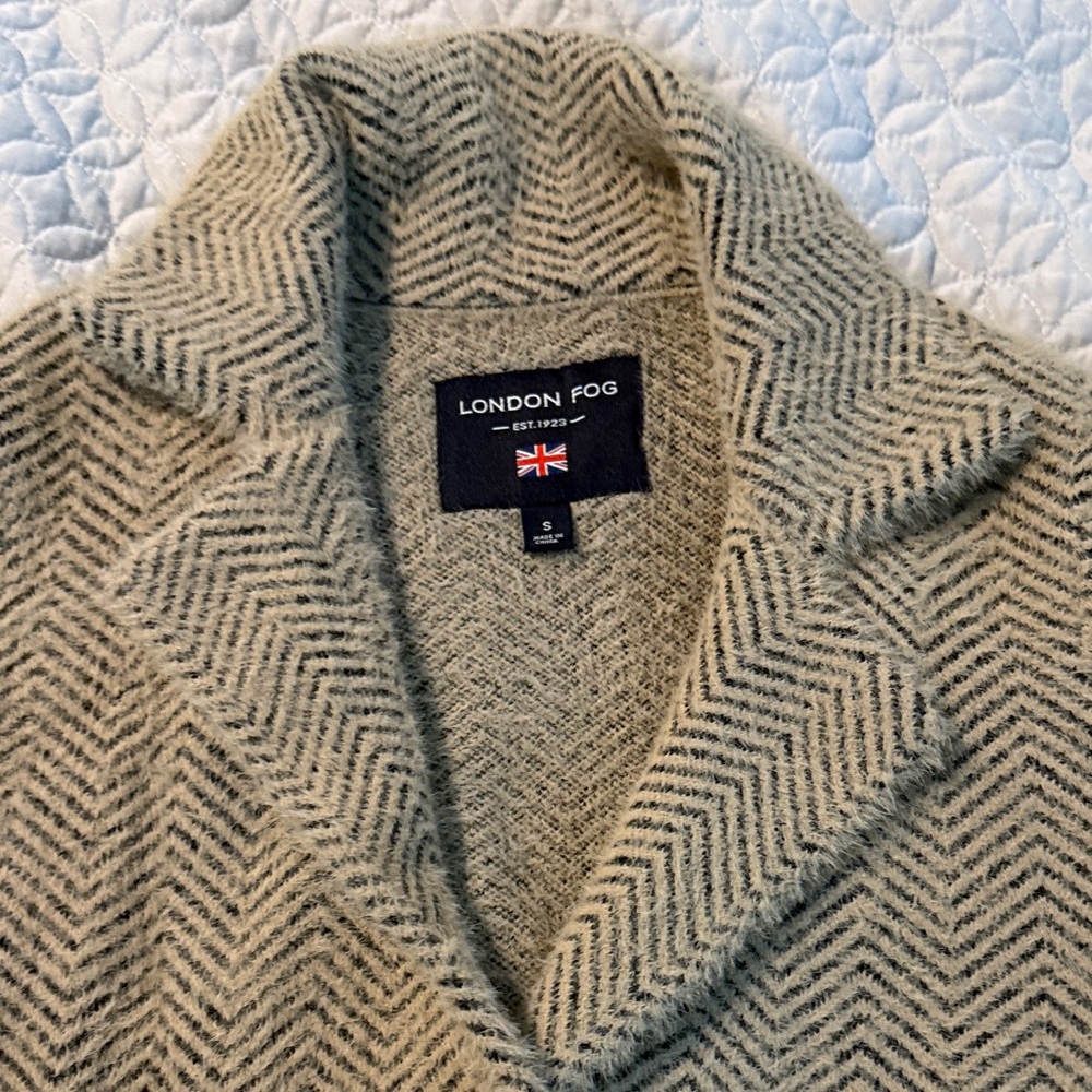London Fog Cream and Black Herringbone Coat